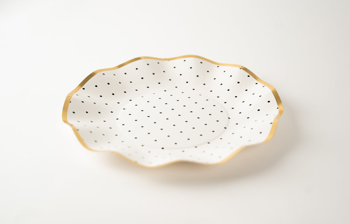 Monochrome Dot Dinner Plate – Gold Rim